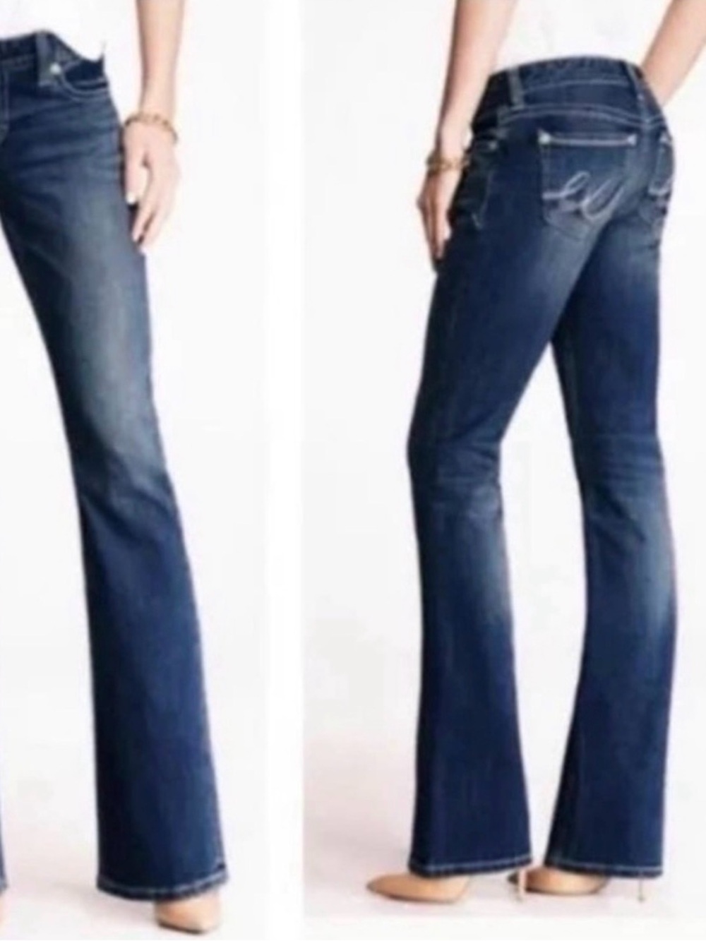 EXPRESS Y2K 2000’s Stella Low Rise Boot Cut Vintage Washed Denim Blue Jeans Sz 8 - Picture 1 of 16